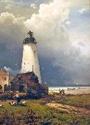 Edward Moran Sandy Hook Lighthouse oil painting